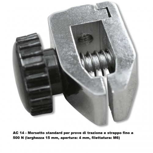 AC 14 - Morsetto standard per prove di trazione e strappo fino a 500 N (larghezza 15 mm, apertura: 4 mm, filettatura: M6)